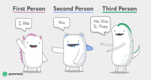 image of cartoons showing the difference of using first person with the interpreter